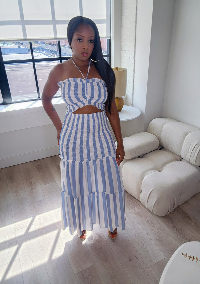 chinese dress ladies Ocean Waves Dress-Blue Extra Large